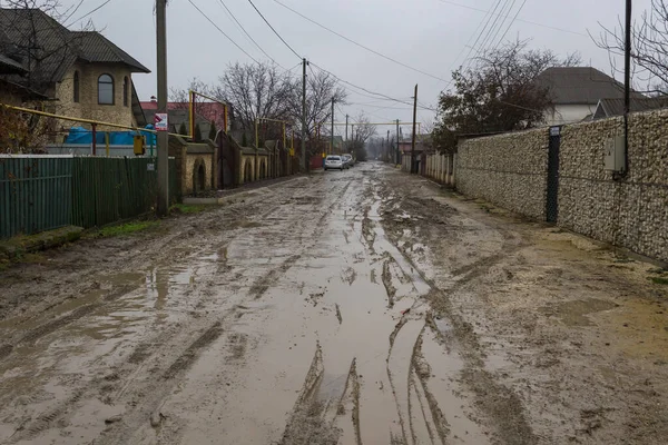 Décembre 2020 Balti Moldavie Boue Flaques Eau Par Mauvais Temps — Photo