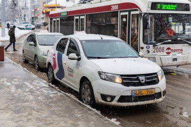 1 Şubat 2021 Balti veya Beltsy, Moldova taksisi şehir ortamında. Geçmişi. İllüstrasyon Editörü