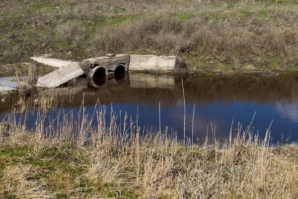 Drainage Pipes Discharge Waste River Ecology Environment Problems Background — Stok fotoğraf