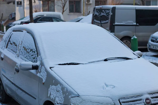 January 2021 Balti Moldova Car Covered Layer Snow Winter City — Stock Photo, Image