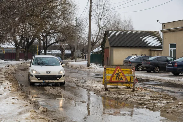 Février 2021 Balti Beltsy Moldavie Travaux Réparation Routière Dans Environnement — Photo