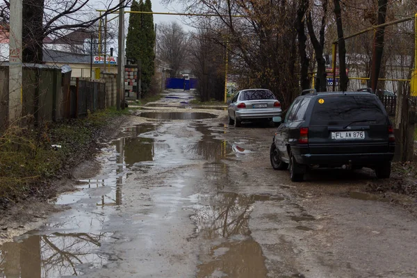 Décembre 2020 Balti Moldavie Boue Flaques Eau Par Mauvais Temps — Photo