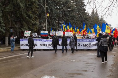 31 Ocak 2021 Balti veya Beltsy, Moldova mitinginde Rusça 'yı desteklemek için. İllüstrasyon Editörü