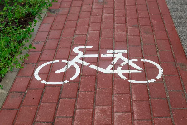 Señal Advertencia Peatonal Carril Bici Marcas Acera Carril Dedicado Para —  Fotos de Stock