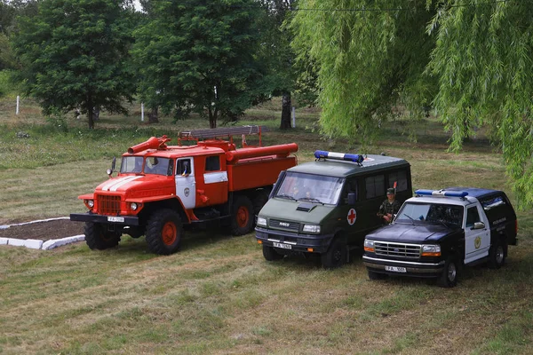 Policía Ambulancia Bomberos Ejercicios Militares Demostración Julio 2020 Balti Moldova — Foto de Stock