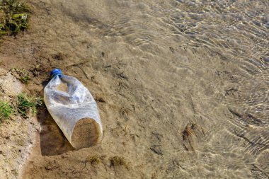 Şişeler doğada atılıyor. Plastik atıkla çevre kirliliği. Tehlikeli ve zehirli atık. Gezegenin ekolojik felaketi. İklim değişikliğinin nedenleri. Metin için kopyalama alanı olan arkaplan