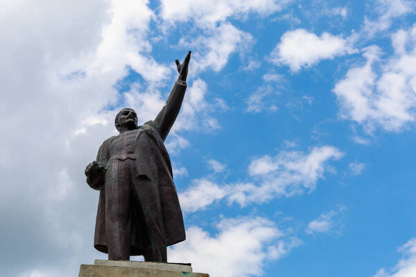 Lenin monument. Background with copy space for text or inscriptions. Illustrative editorial. July 24, 2021 Lipcani Moldova.
