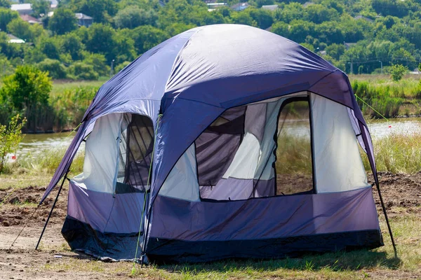 Tourist Tent Camp Tourists Symbolic Travel Adventure Background Selective Focus — Stock Photo, Image