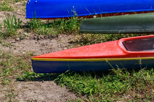 Bow Kayak Land Halt Background Copy Space Text Amateur Rafting — Stock Photo, Image