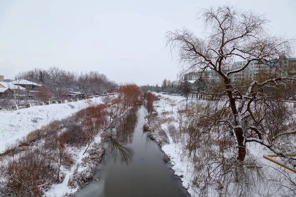 Invierno Hermoso Tranquilo Paisaje Con Nieve Fondo Con Espacio Copia — Foto de Stock