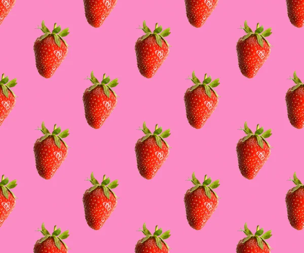 Strawberries Pink Background Strawberry Slices — Stock Photo, Image
