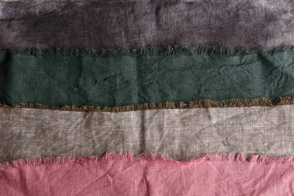 Tecido Linho Cores Diferentes Fundo Têxtil Linho Rosa Cinza Verde — Fotografia de Stock