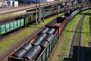 Yük vagonlu tren istasyonu. Odessa, Ukrayna, Haziran 2021