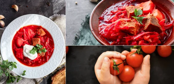 콜라주 야채를 곁들인 토마토 우크라이나어와 러시아어 — 스톡 사진