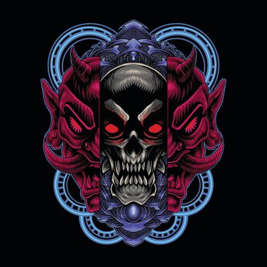 Oni maskeli kafatası maskotu logosu