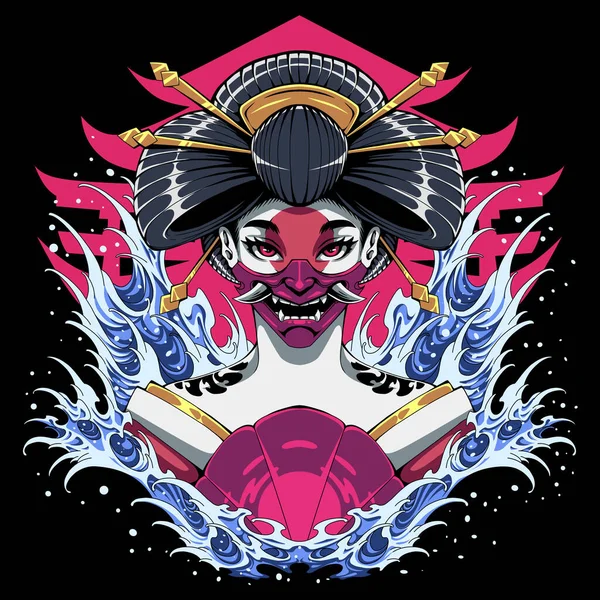 Geisha Cabeza Mascota Logo Diseño — Vector de stock