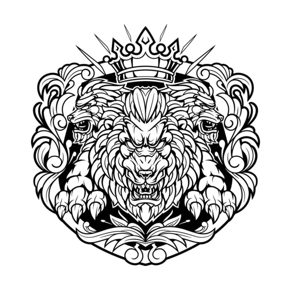 Rei Leões Logotipo Mascote Vintage —  Vetores de Stock