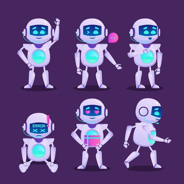 Mignon Personnage Robot Dans Différentes Poses Ensemble Vectoriel Robot Chat — Image vectorielle