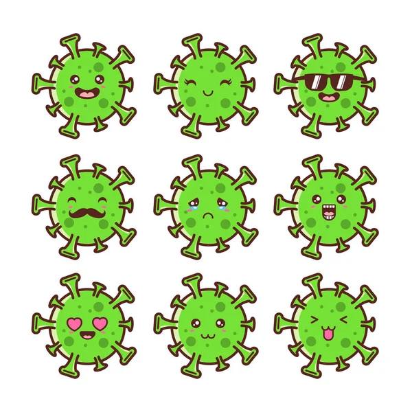 Corona Virus Verde Emoticono Vector Conjunto Ncov Covid19 Corona Virus — Vector de stock