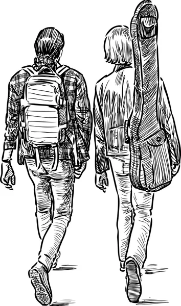 Estudiantes caminando bosquejo — Vector de stock