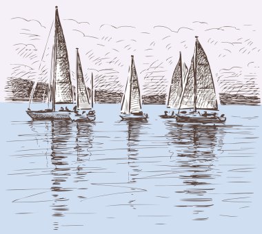 sailboats on a lake clipart