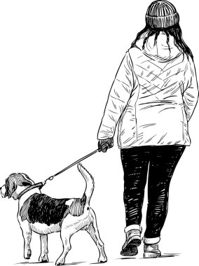 woman with her dog on a walk clipart