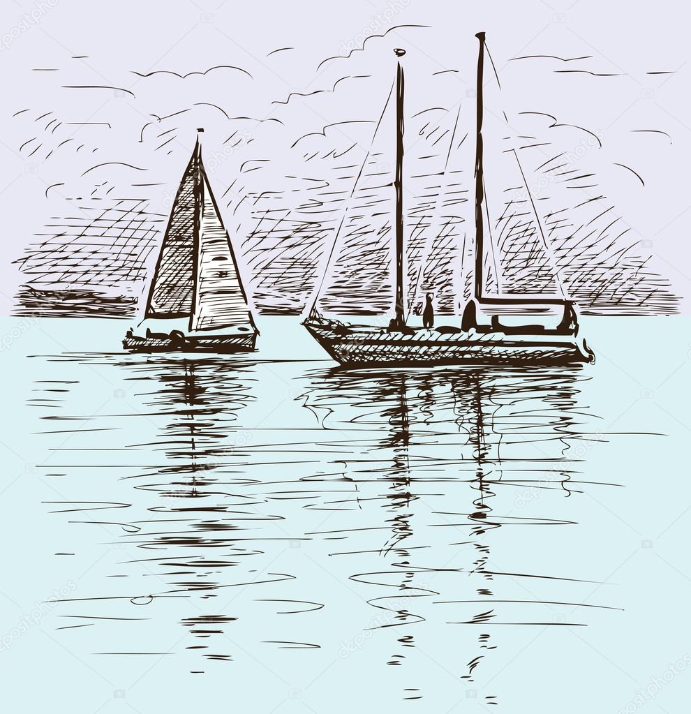 sailing yachts in the bay