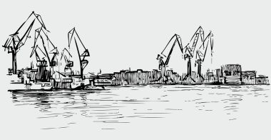 sketch of the cranes in the seaport clipart