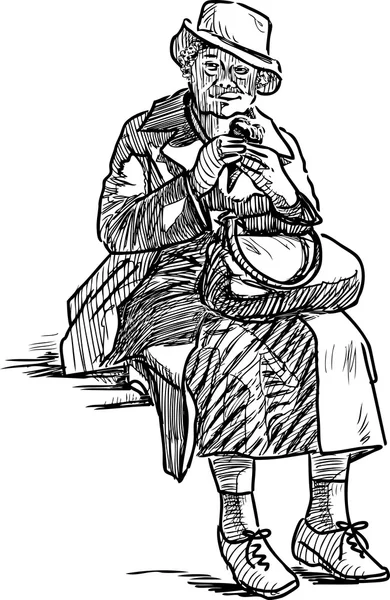 Femme âgée mange de la crème glacée — Image vectorielle
