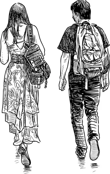 Studenti coppia su una passeggiata — Vettoriale Stock