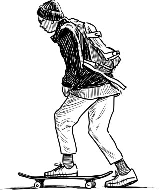 bir kaykay üzerinde öğrenci rides