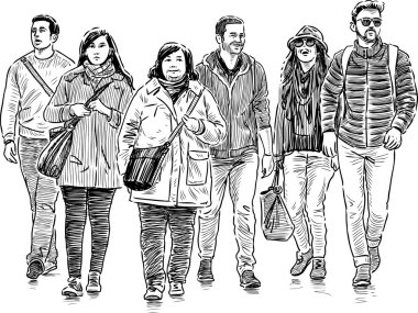 young people on a walk clipart