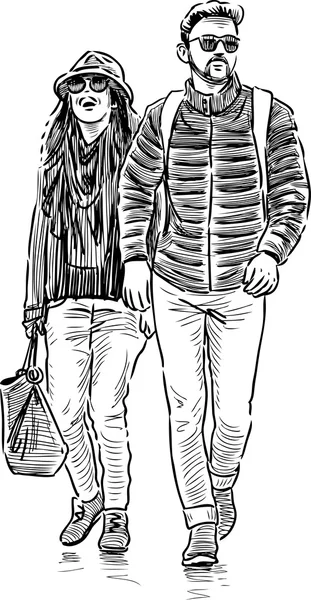 Alegre pareja en un paseo — Vector de stock