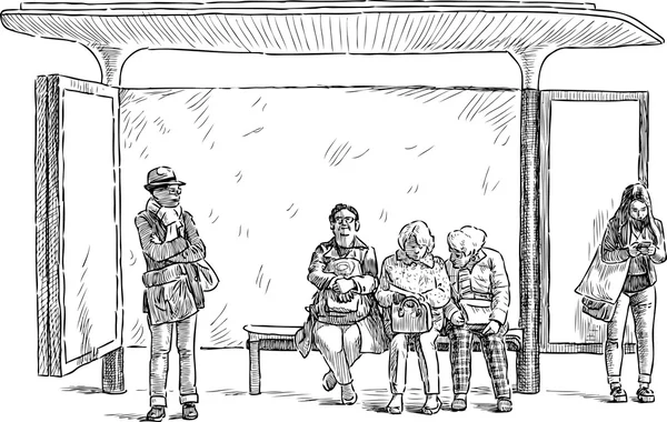 Разные люди на автобусной остановке — стоковый вектор