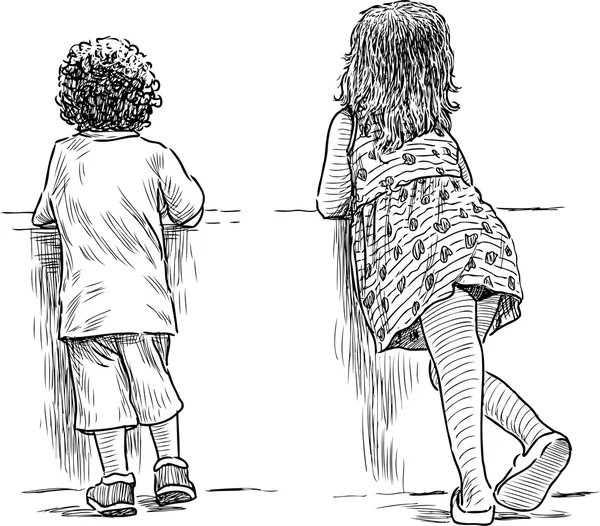 Små barn på en promenad i parken — Stock vektor