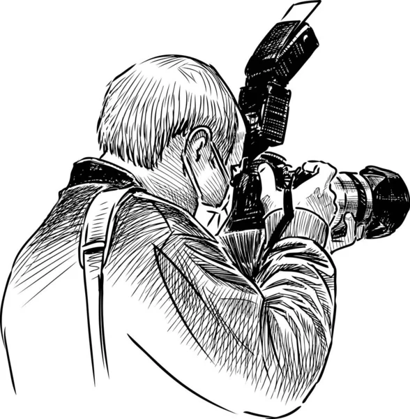 仕事でマスク中のプロの写真家のフリーハンドの図面 — ストックベクタ