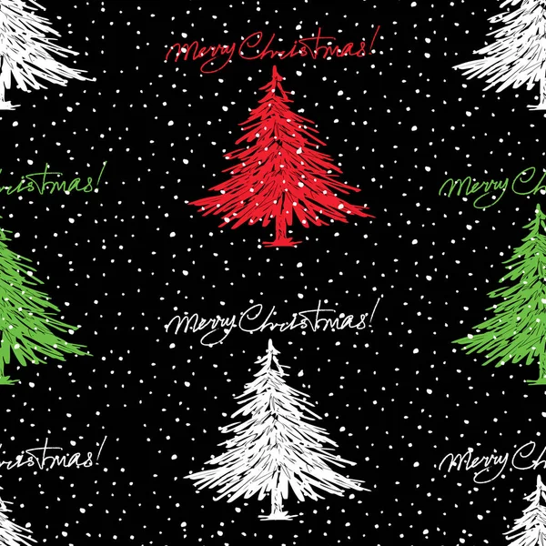 Patrón Inconsútil Bocetos Árboles Navidad Nevadas — Vector de stock