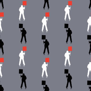 Siluetlerin kusursuz arkaplanı. İnsanlar posterle dikiliyordu.