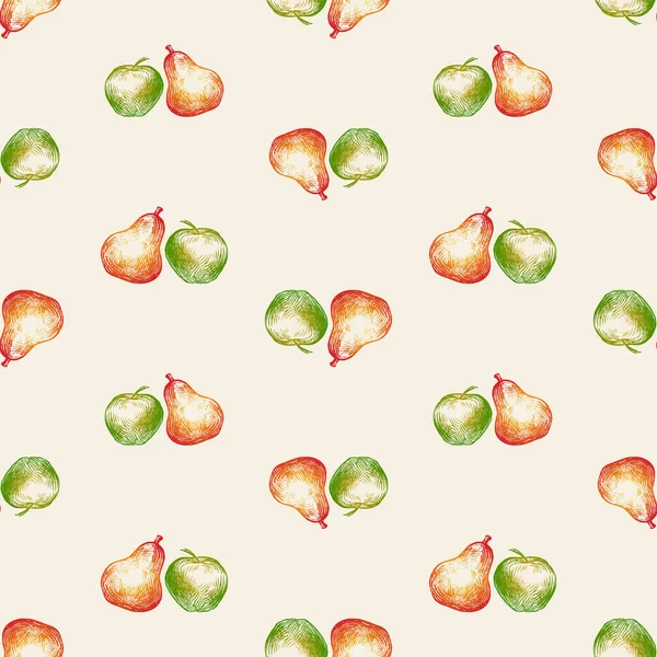 Fond Sans Couture Contours Poire Rouge Pomme Verte — Image vectorielle