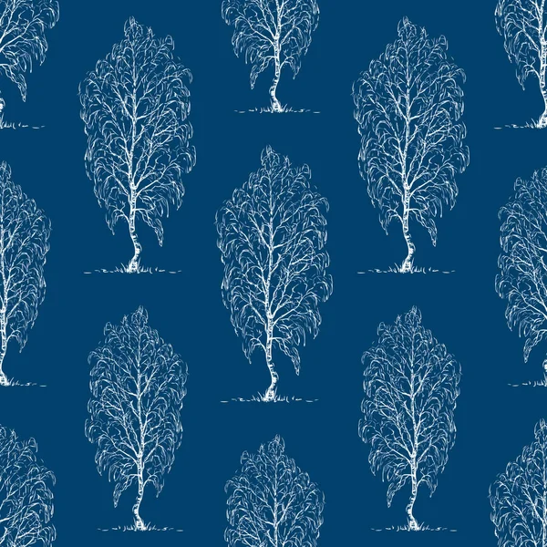 Eskizlerin Kusursuz Arkaplanı Donmuş Huş Ağaçları — Stok Vektör