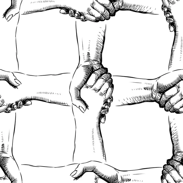 Seamless Pattern Sketches Handshake Human Hands — Stock Vector