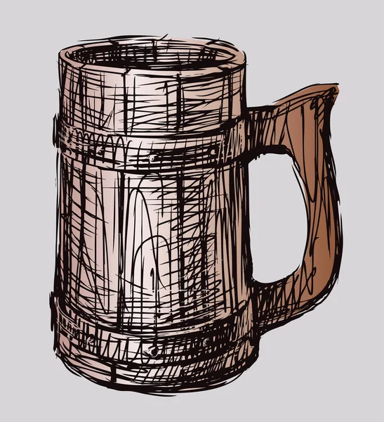 Vector Drawing Old Wooden Beer Mug — Stock Vector