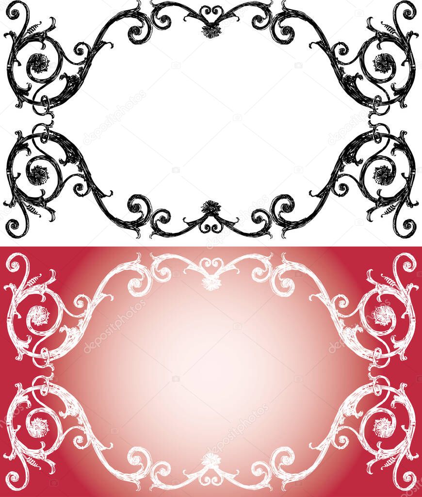 Vector drawing of decorative vintage borders in baroque style