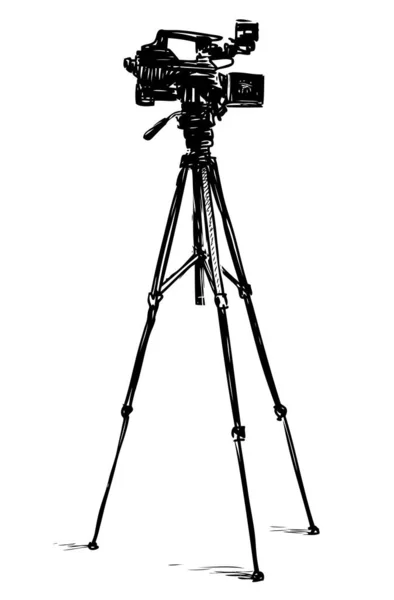 Professzionális Videokamera Vázlata Állványon — Stock Vector