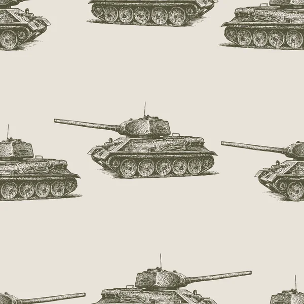 Fond Sans Couture Partir Esquisses Vieux Chars Seconde Guerre Mondiale — Image vectorielle