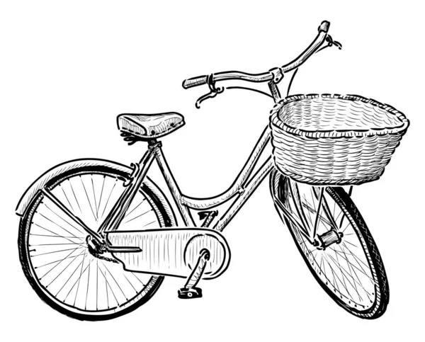 Esboço Bicicleta Feminina Urbana Com Cesta —  Vetores de Stock