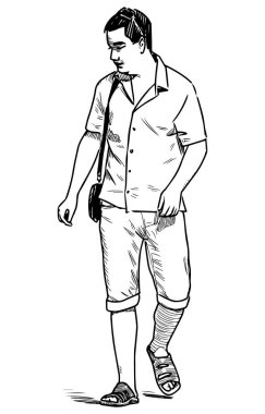 Sıradan bir kasaba erkeğinin yaz günü dışarıda yürüdüğü bir taslak.