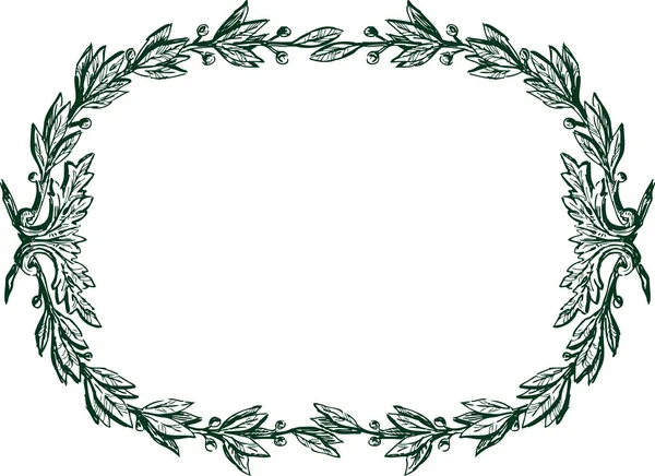 Freehand Drawing Vintage Decorative Oval Frame Laurel Branches — Stockový vektor