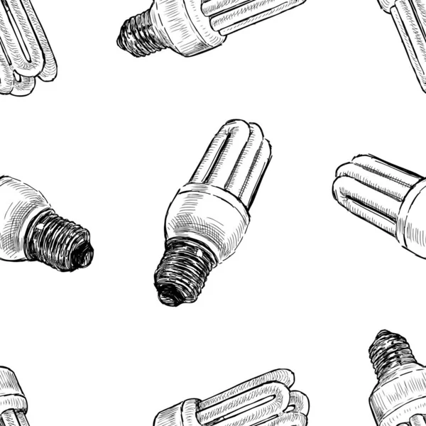 Sfondo Senza Soluzione Continuità Schizzi Lampadine Risparmio Energetico — Vettoriale Stock