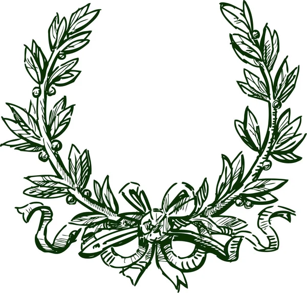 Sketch Triumphal Laurel Wreath Ribbon — Stock Vector